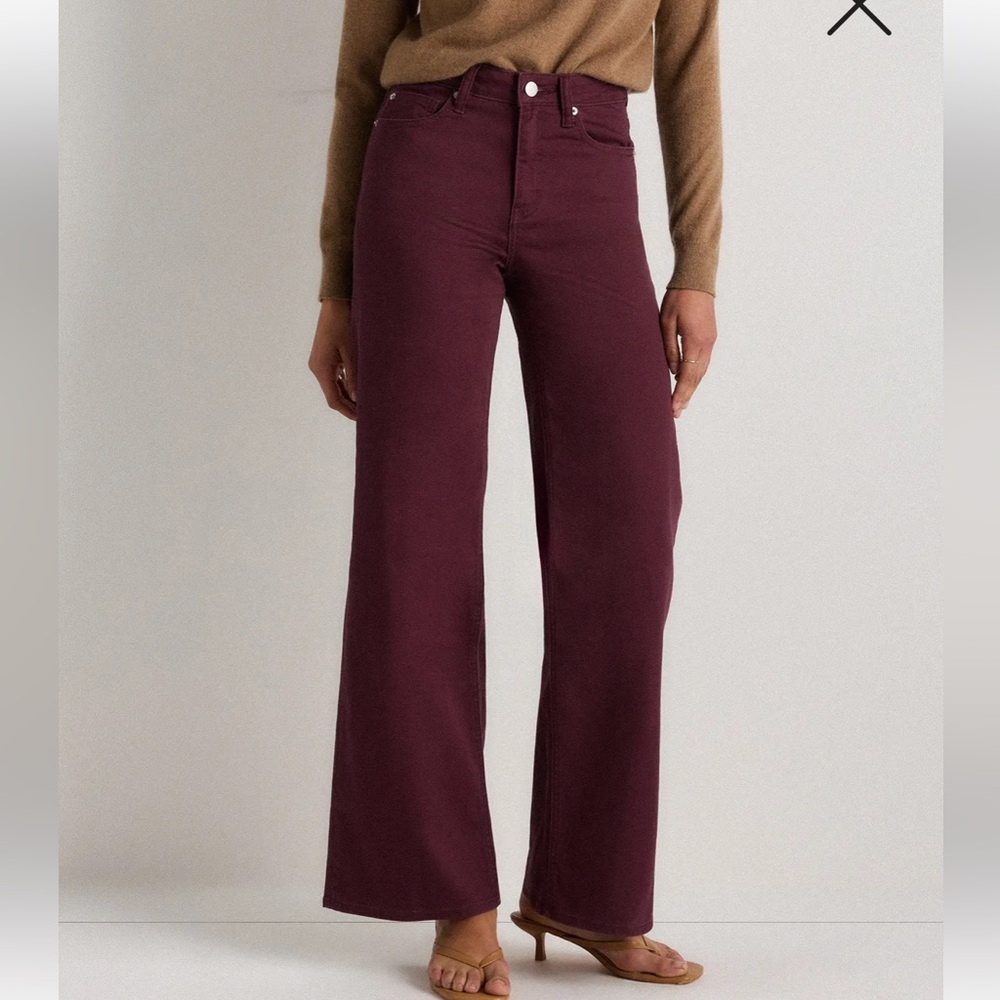 High-Waist Wide Leg Jeans in Deep Burgundy